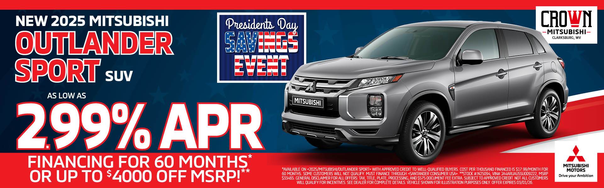New 2025 Mitsubishi Outlander Sport 2.99% APR