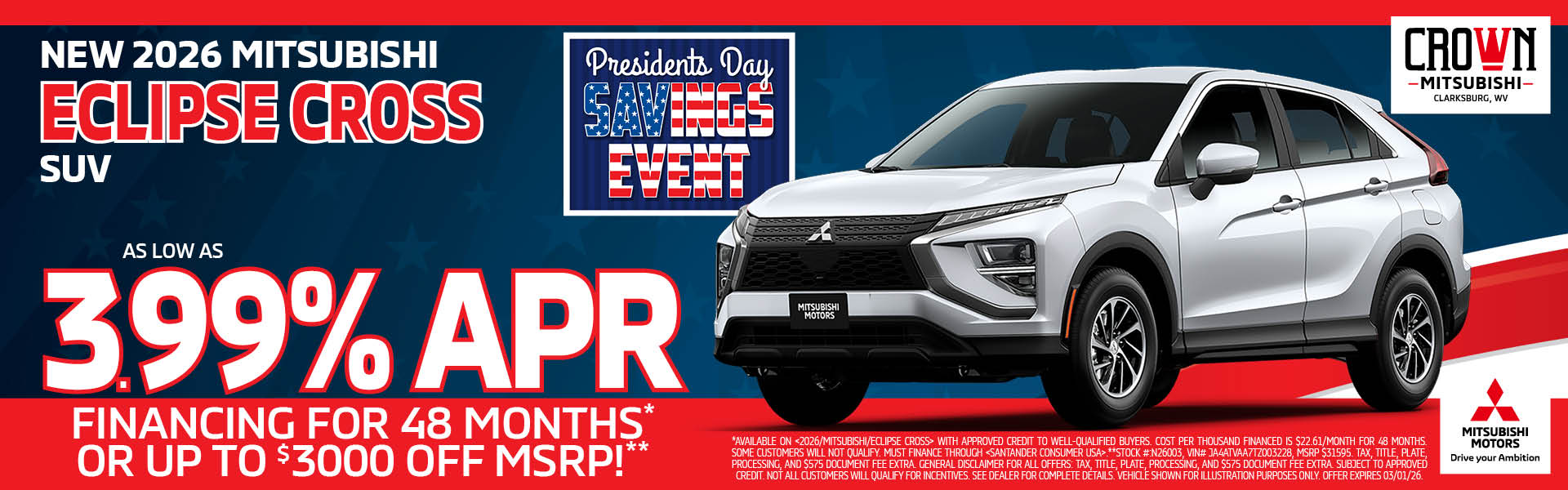 New 2026 Mitsubishi Eclipse Cross 3.99% APR